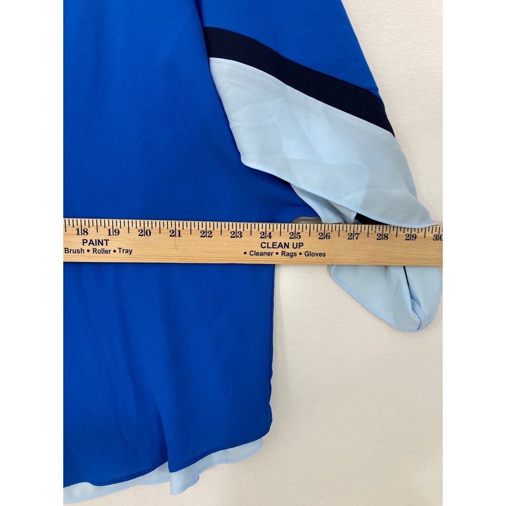 White House Black Market Blouse XL Blue Colorblock V-Neck Soft Flowy Vacation - Picture 6 of 9